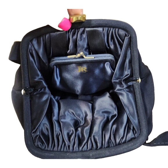 Vintage JR USA Julius Resnick Silk Blend Faille Navy Handbag Matching Coin Purse - Picture 12 of 16